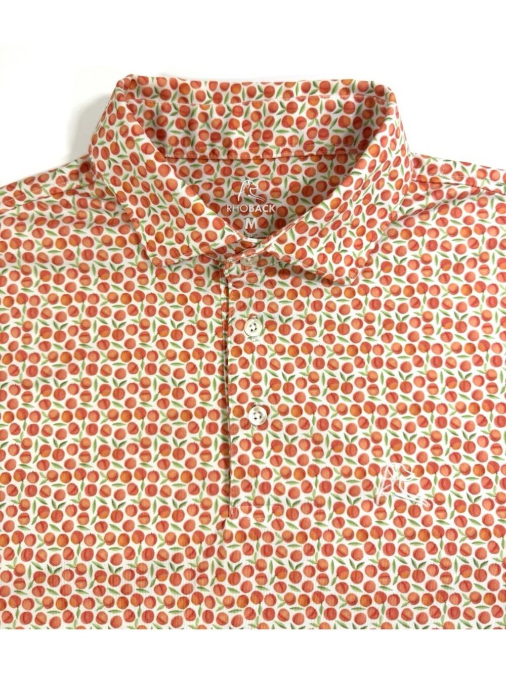Rhoback Mens Polo Shirt Absolute Peach Print Georgia Golf Performance Size M